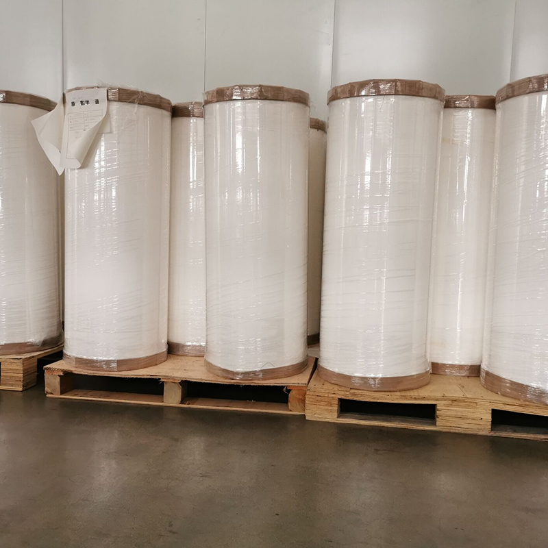 Adhésif PET blanc brillant 25um/solvant acrylique/doublure blanche 80g